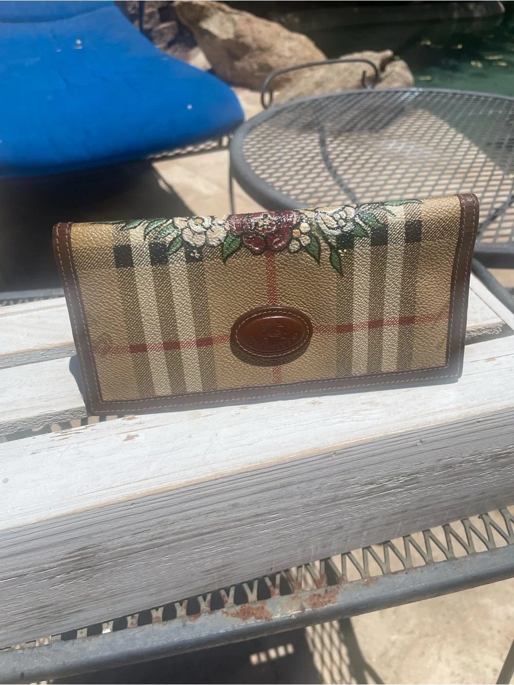 Burberry Beige Brown Check Floral Trim Continental Wallet - Picture 2 of 15
